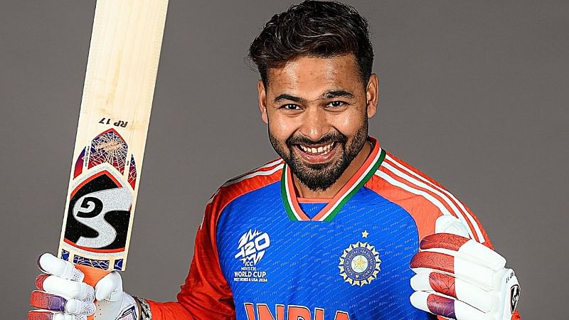 Rishabh Pant poses for a picture in team India T20 World Cup jersey